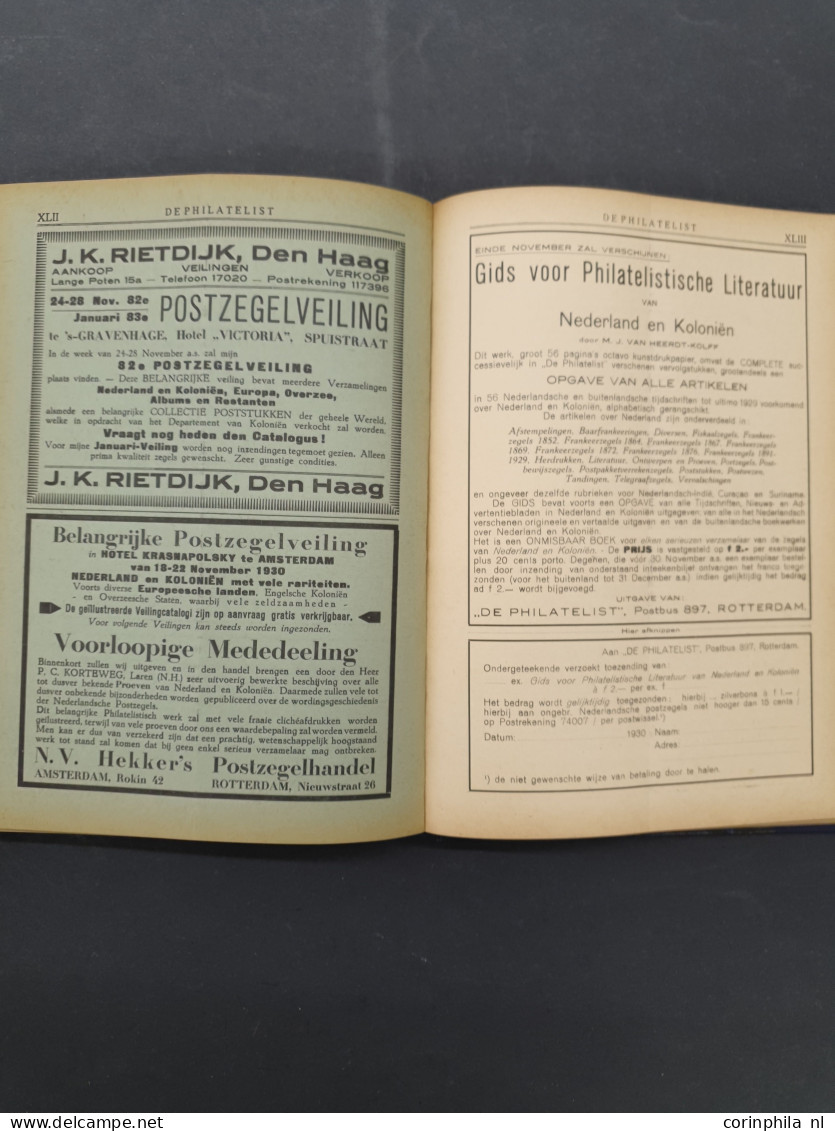 Nederlands Maandblad voor Philatelie vanaf 1921 niet-ingebonden en De Philatelist vanaf 1928 in delen ingebonden in verh