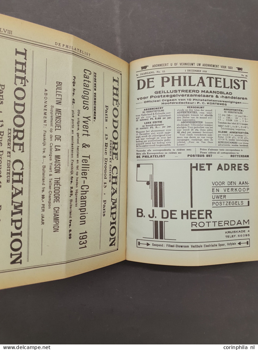 Nederlands Maandblad voor Philatelie vanaf 1921 niet-ingebonden en De Philatelist vanaf 1928 in delen ingebonden in verh