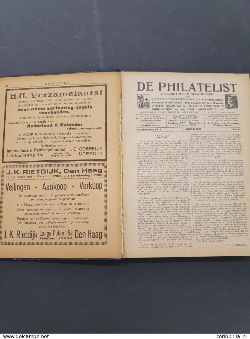 Nederlands Maandblad voor Philatelie vanaf 1921 niet-ingebonden en De Philatelist vanaf 1928 in delen ingebonden in verh