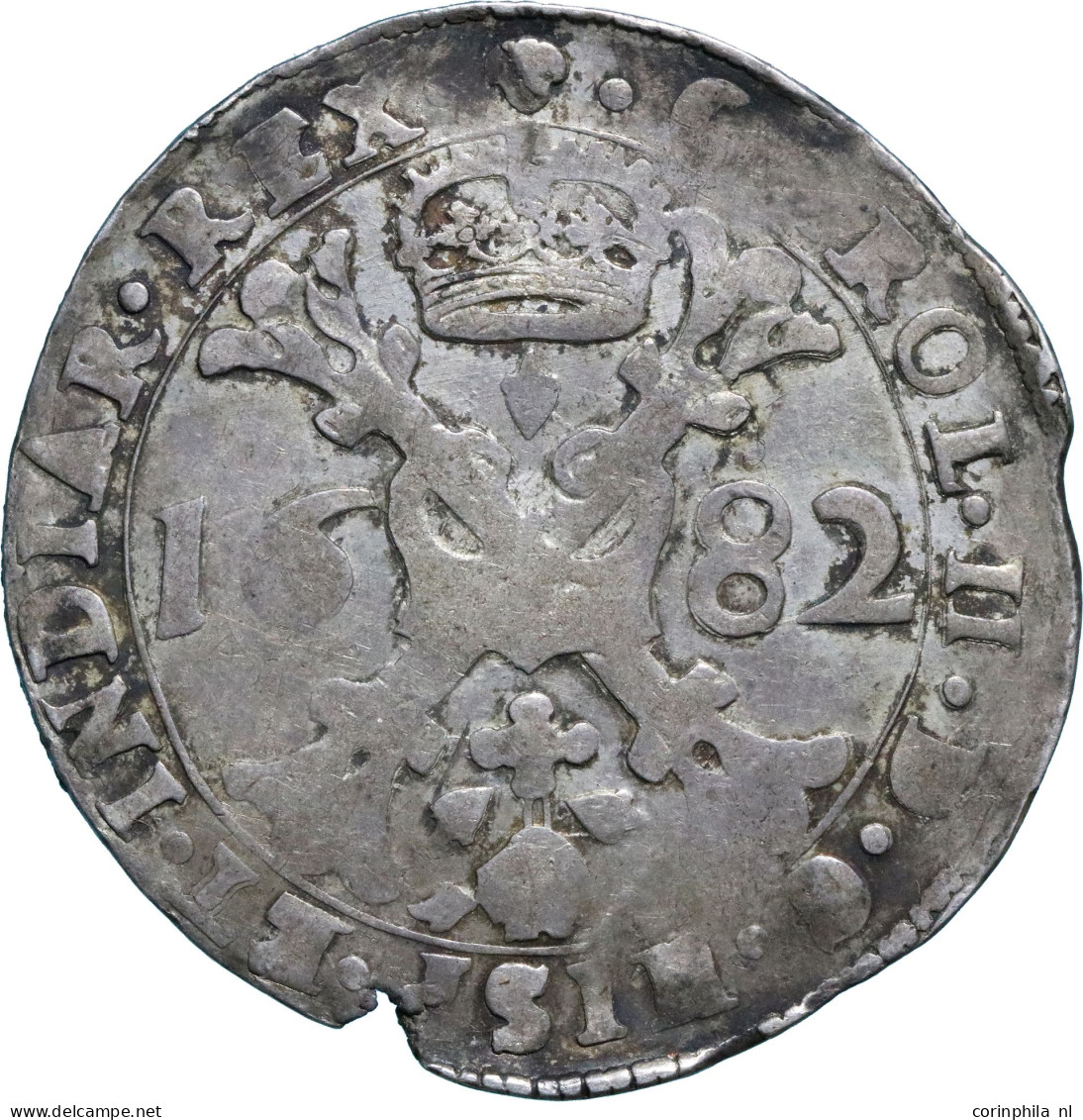 Hertogdom Brabant, Karel II (1665-1700), Patagon 1682, Brussel, 27.01gr. (van Gelder &amp; Hoc 350-2a / Delmonte 343) – - Monnaies Provinciales