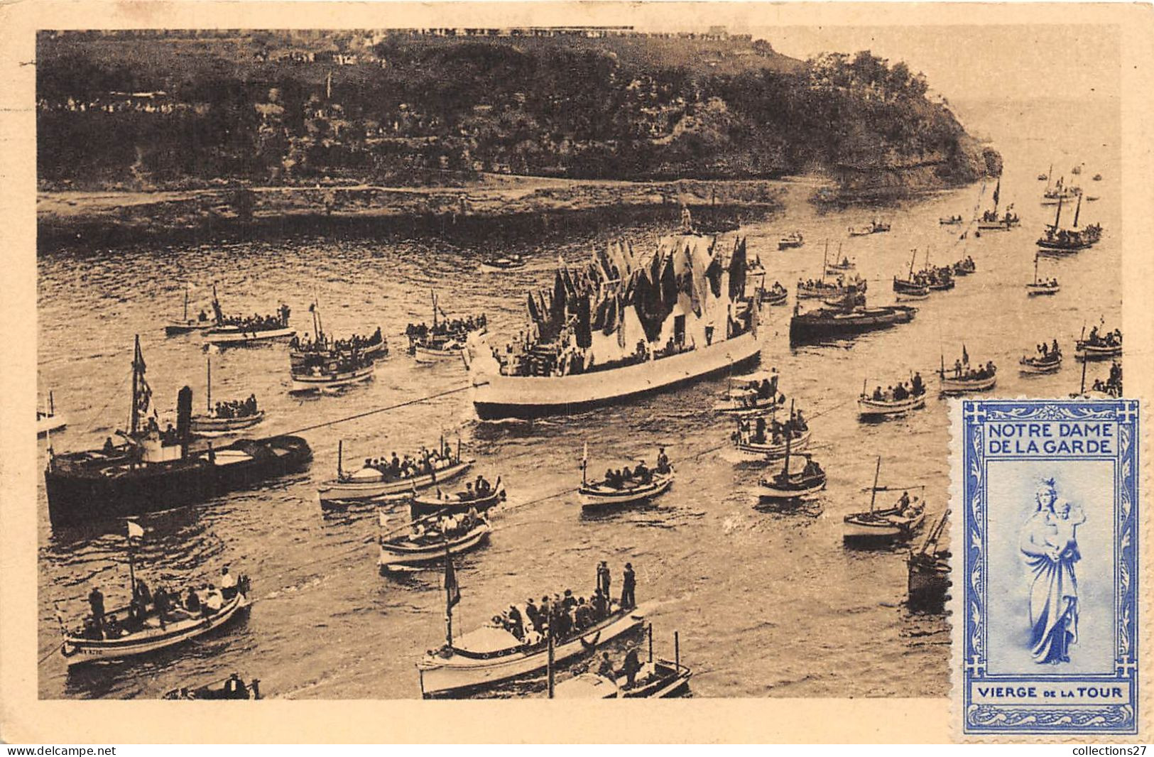 13-MARSEILLE-NOTRE-DAME-DE-LA-GARDE- FÊTES DU COURONNEMENT 18/21 JUIN 1931- LA FLOTILLE MARIALE RENRANT AU PORT - Notre-Dame De La Garde, Funicular Y Virgen