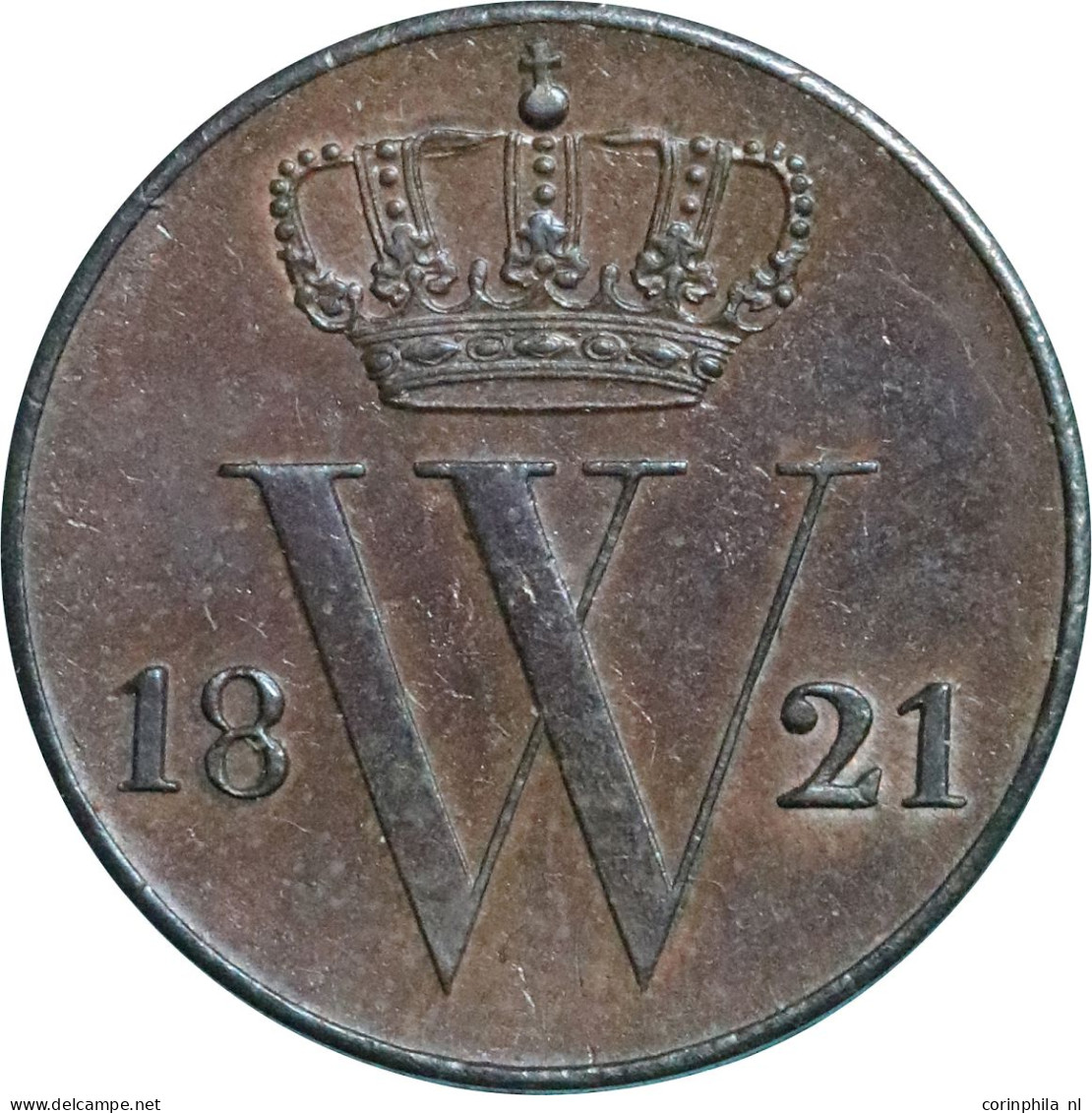 Willem I (1815-1840), 1/2 Cent 1821 (Schulman 366) – Pr/UNC / Zeldzaam, Oplage 260.146 Stuks - Autres & Non Classés