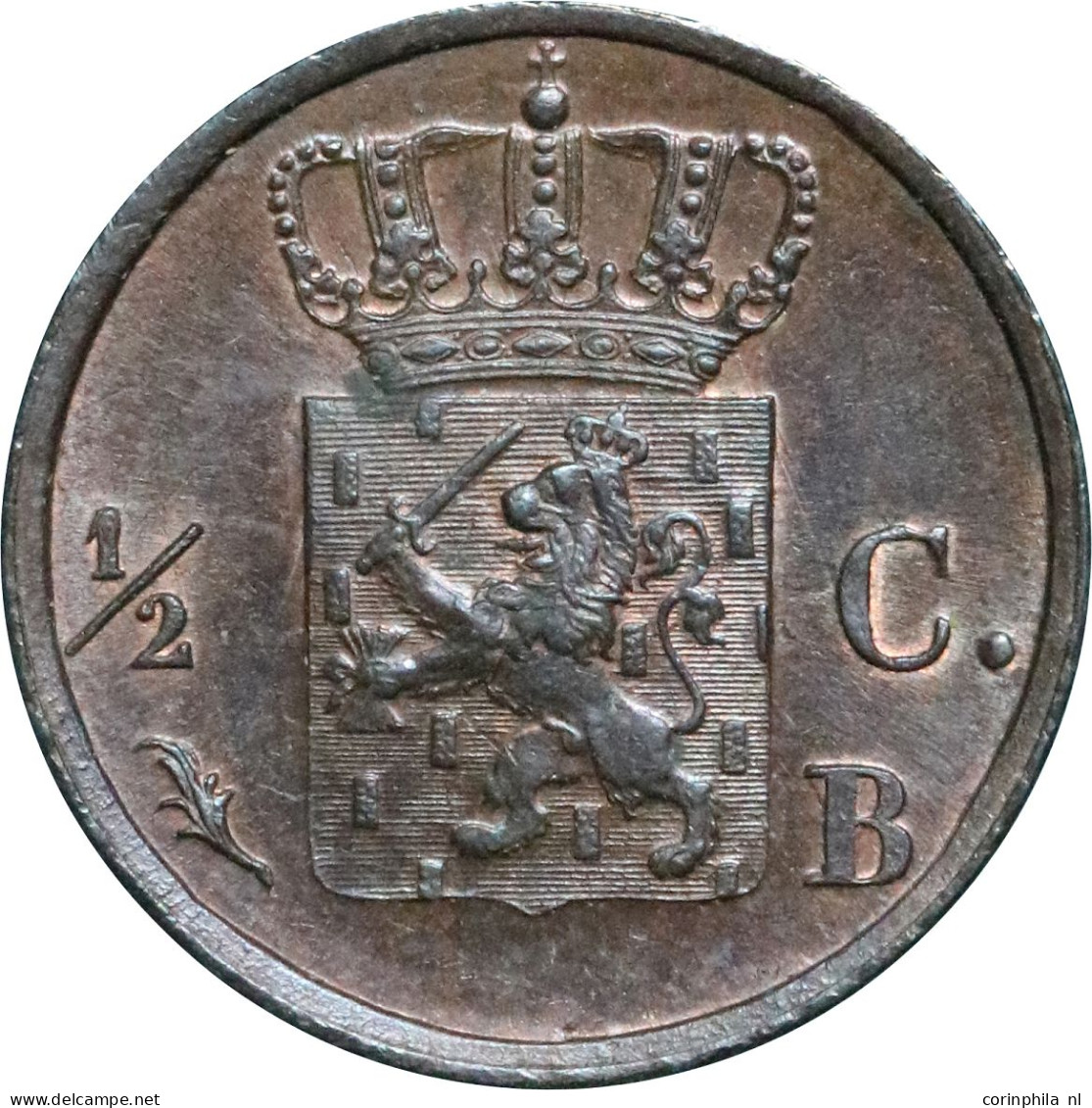 Willem I (1815-1840), 1/2 Cent 1821 (Schulman 366) – Pr/UNC / Zeldzaam, Oplage 260.146 Stuks - Autres & Non Classés