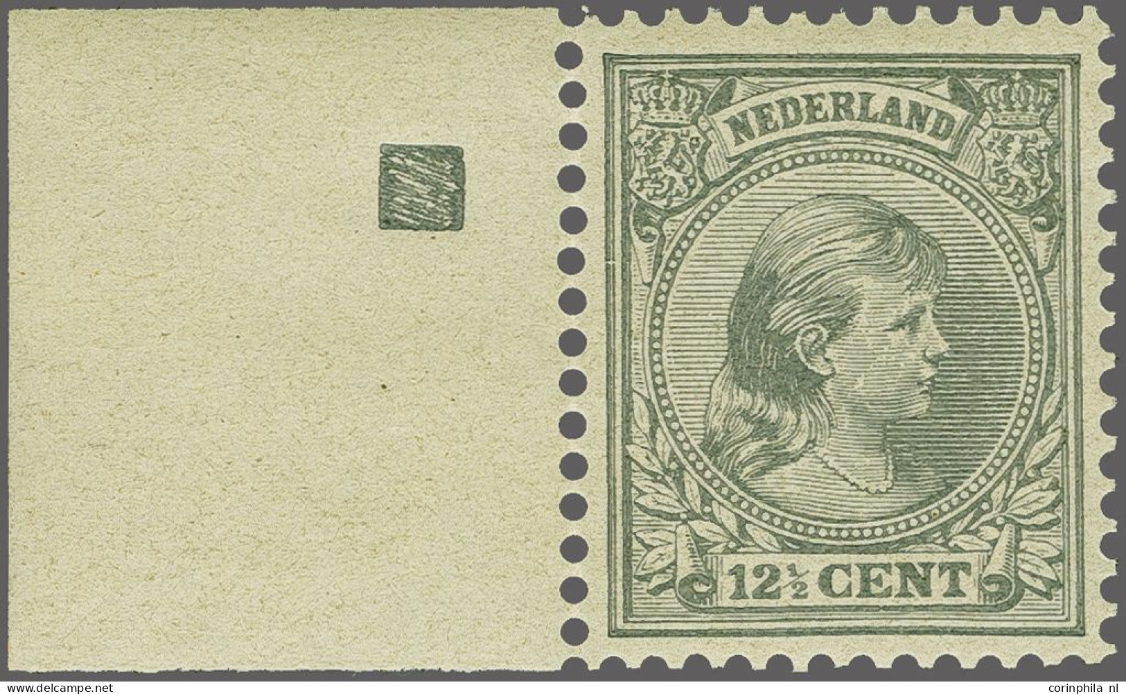 Unmounted Mint 12½ Cent Grijs Met Blokje In Velrand, Fris Pracht Ex., Gom Licht Getint Met Plakkermoetje Op Velrand, Cat - Unclassified