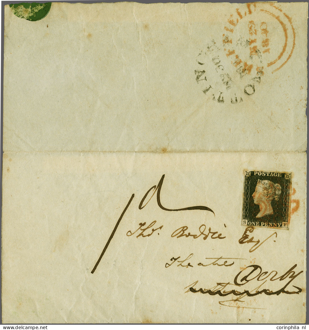 On Piece 1840 1d. Plate 2 SF Good To Large Margins With Red Maltese Cross On Part Cover With 1840 May Date (Sheffield MY - Covers & Documents