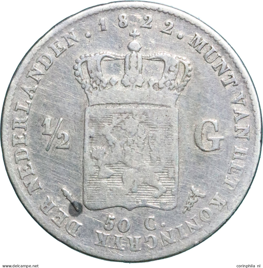 Willem I (1815-1840), 1/2 Gulden 1822 U (Schulman 281a) – ZFr- / Zonder Volledige Naam Van Michaut, Gepoetst - Other & Unclassified