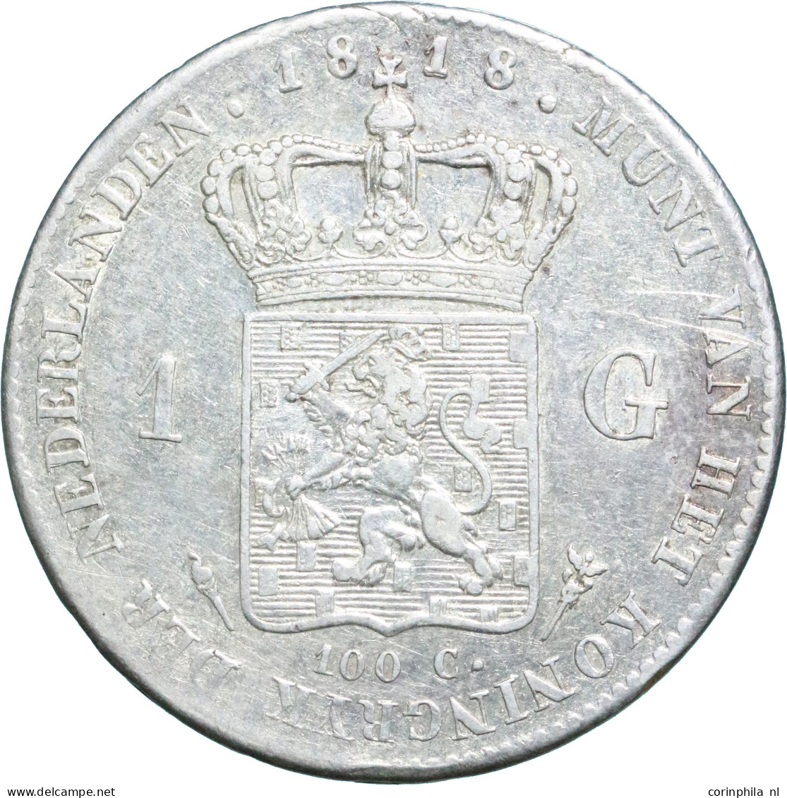 Willem I (1815-1840), 1 Gulden 1818 U - Vz. Hoofd Naar Rechts / Kz. Gekroond Wapenschild (Schulman 258) – ZFr / Oplage 4 - Other & Unclassified