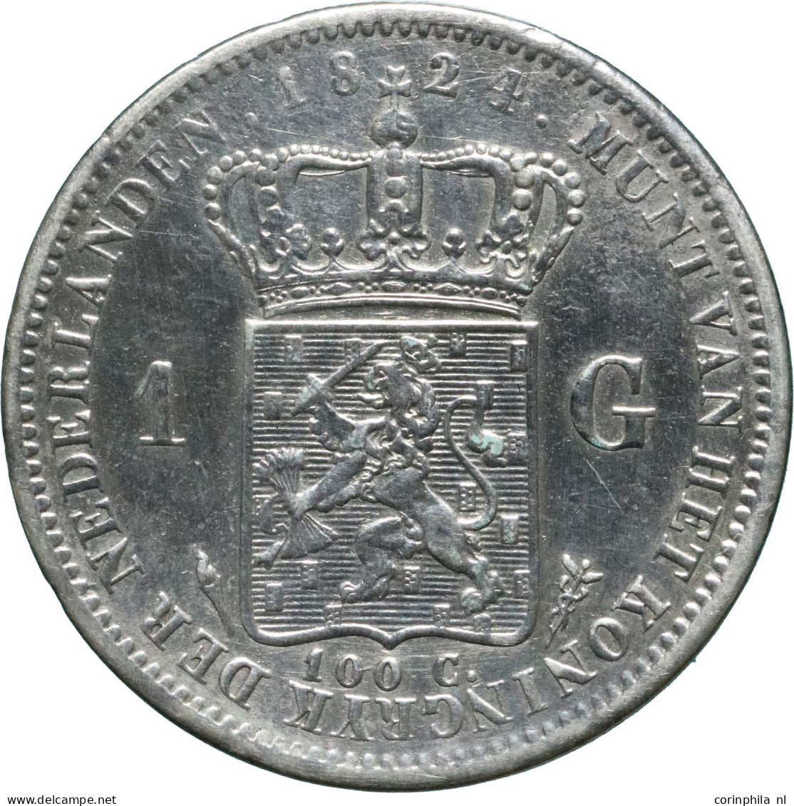 Willem I (1815-1840), 1 Gulden 1824 (Schulman 264a) – ZFr / Gepoetst - Other & Unclassified