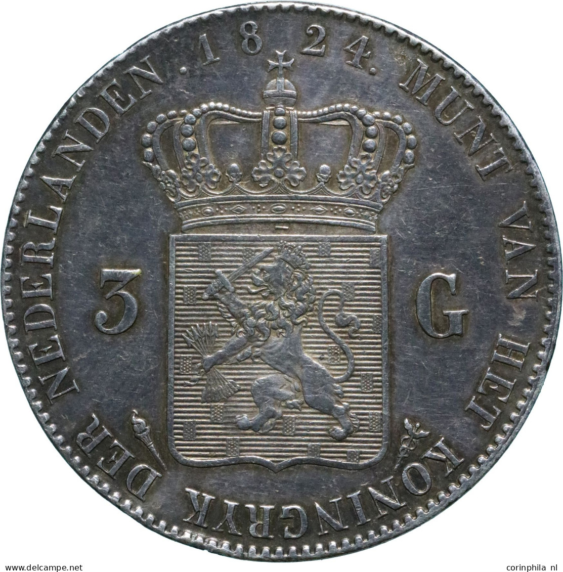 Willem I (1815-1840), 3 Gulden 1824 (Schulman 246a) – ZFr / Streepje Tussen Kroon En Wapenschild - Altri & Non Classificati