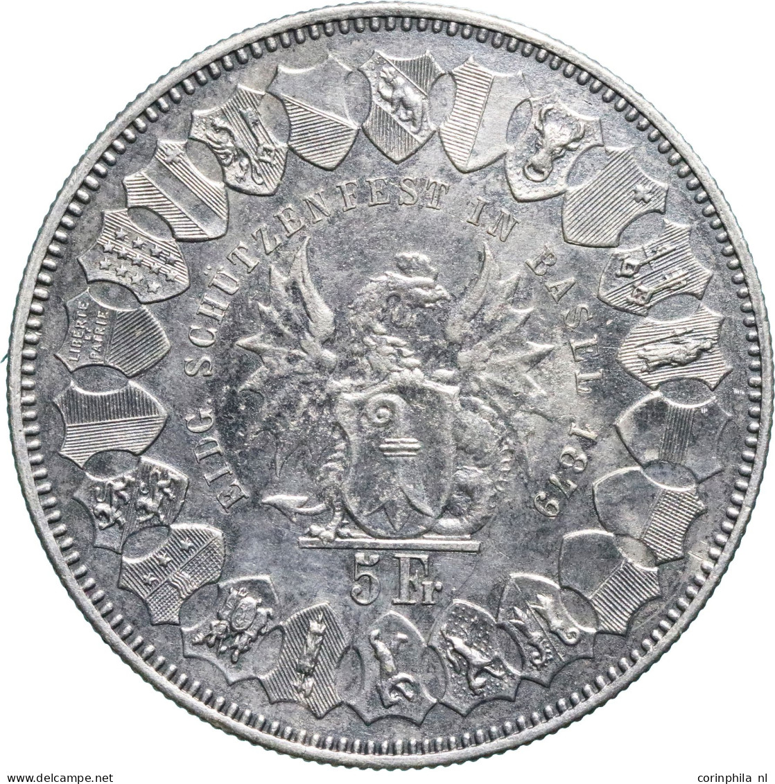 Switzerland Basil Schützenthaler 5 Francs 1879, Bern (Dav. 388) – EF - Sonstige & Ohne Zuordnung