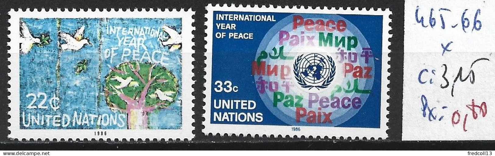 NATIONS UNIES OFFICE DE NEW-YORK 465-66 * Côte 3.15 € - Unused Stamps