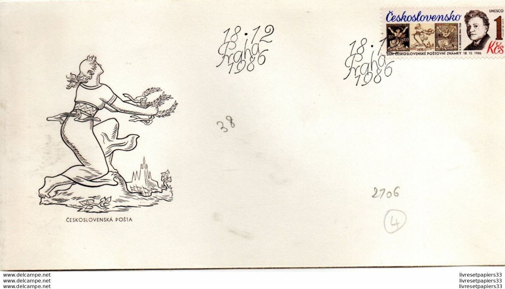 CESKOSLOVENSKO Unesco 1986 - Cartas & Documentos