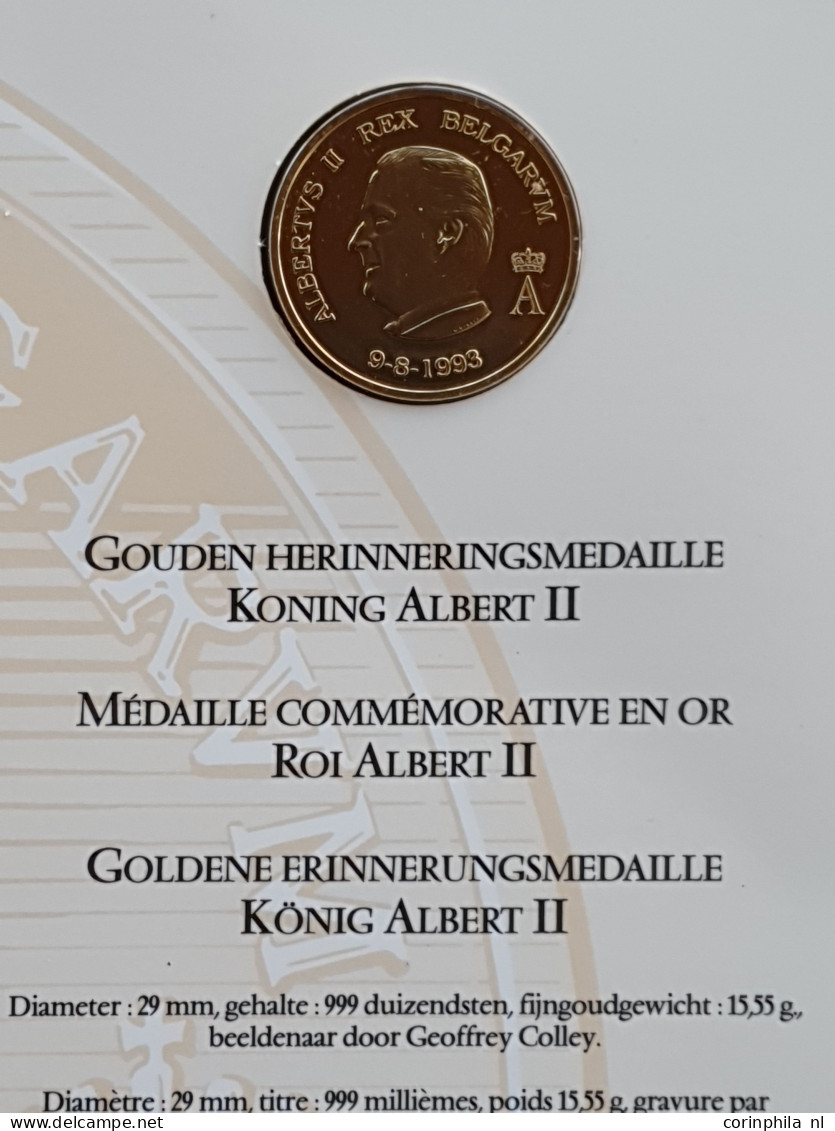 België Herdenkingsmedaille Albert II 1993 – Goud 15.55gr. 0.999 – Proof In Mapje In Envelop - Otros & Sin Clasificación