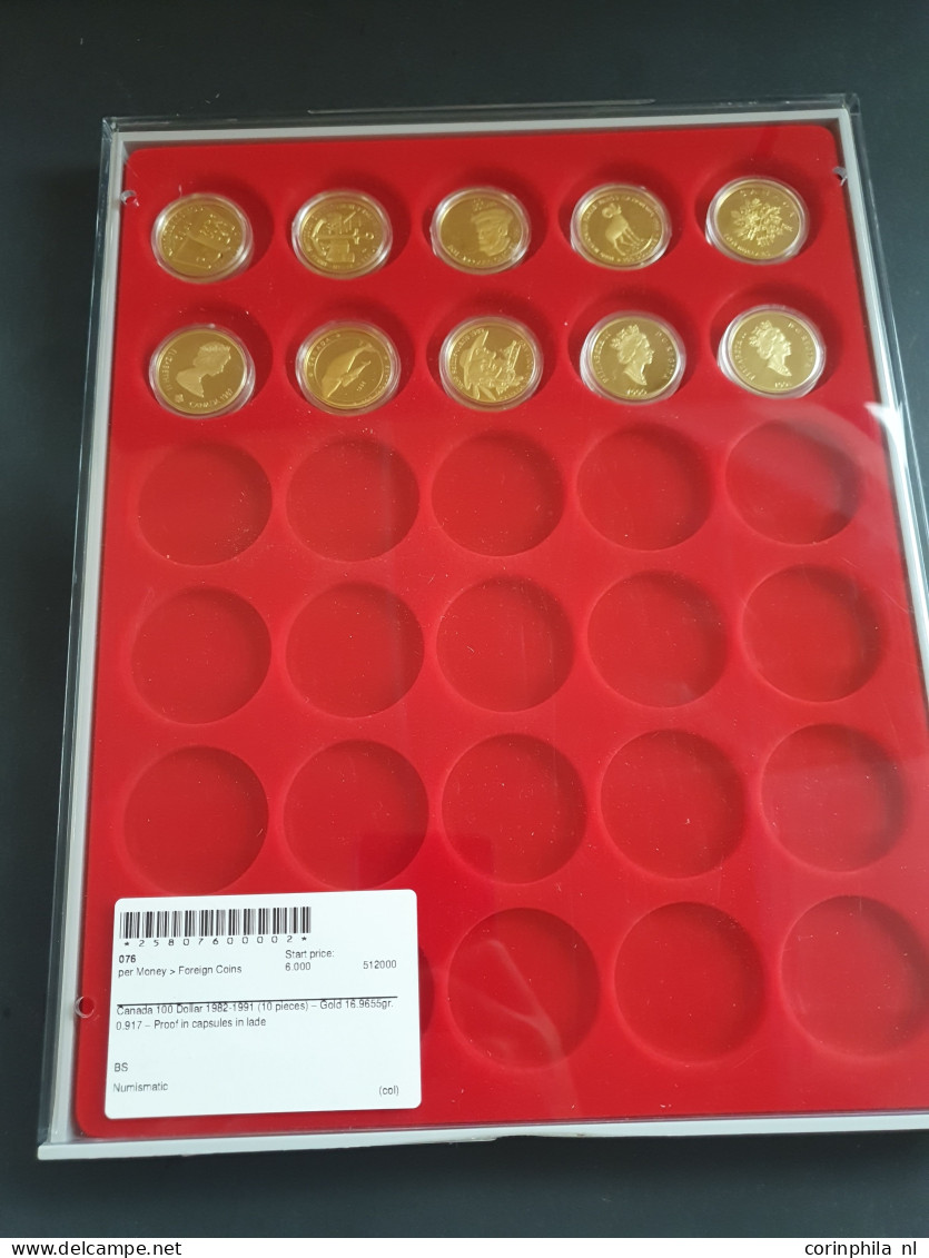 Canada 100 Dollar 1982-1991 (10 Pieces) – Gold 16.9655gr. 0.917 – Proof In Capsules In Lade    - Canada