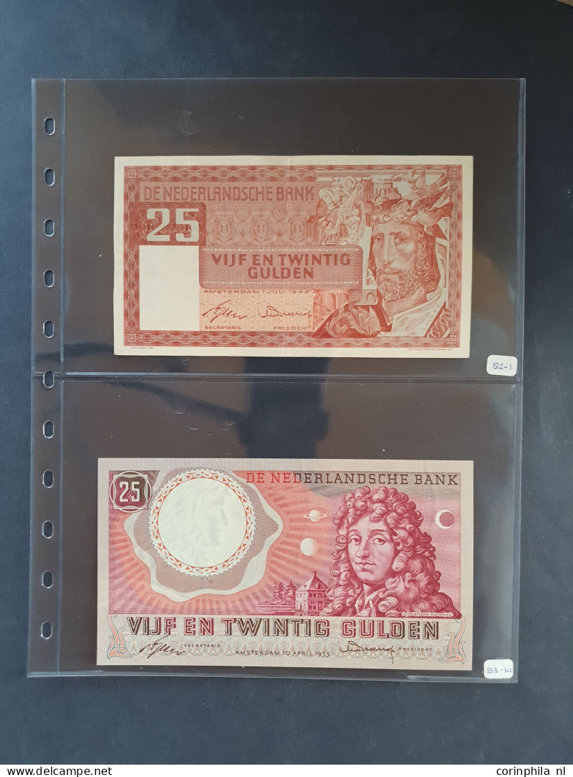 collectie bankbiljetten (43 stuks) waarbij 50 Gulden 1982 (100-1) UNC, 25 Gulden 1955 (83-1a) UNC- (2 stuks), 5 Gulden 1