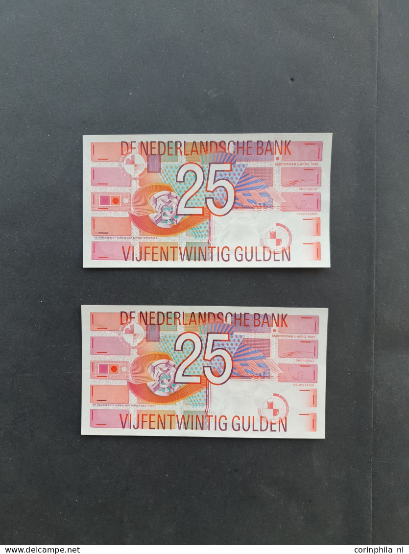 Collectie Biljetten In UNC En UNC- Met 10  Gulden 1968 49-1a, 10 Gulden 1997 50-1, 2 X 25 Gulden 85-1, 50 Gulden 100-1,  - Autres & Non Classés