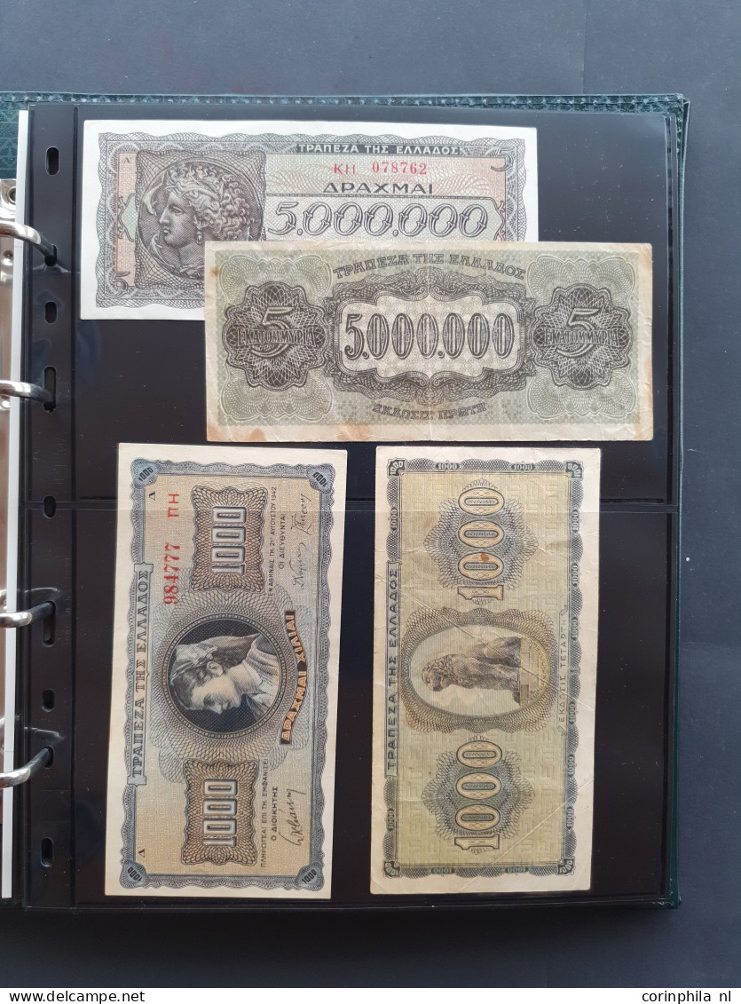 kleine verzameling bankbiljetten wereld met o.a. Ceylon 100, 50 en 20 (2) rupees 1979 in UNC in album