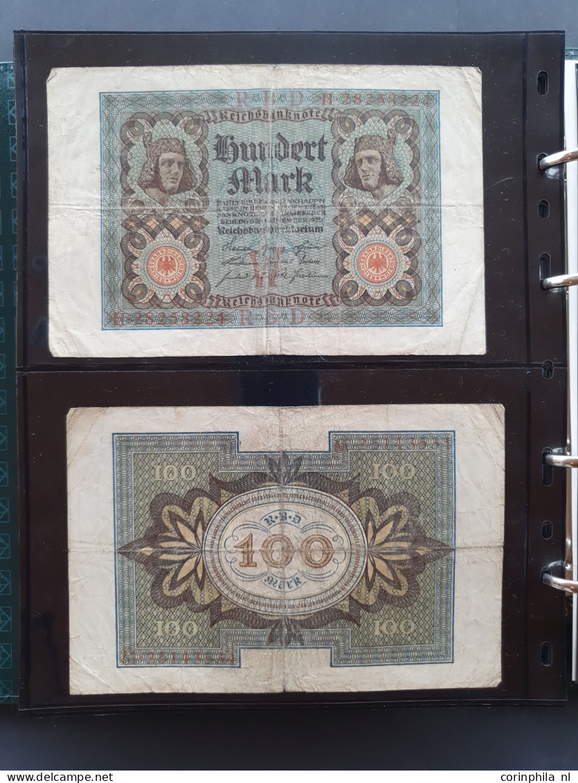 kleine verzameling bankbiljetten wereld met o.a. Ceylon 100, 50 en 20 (2) rupees 1979 in UNC in album