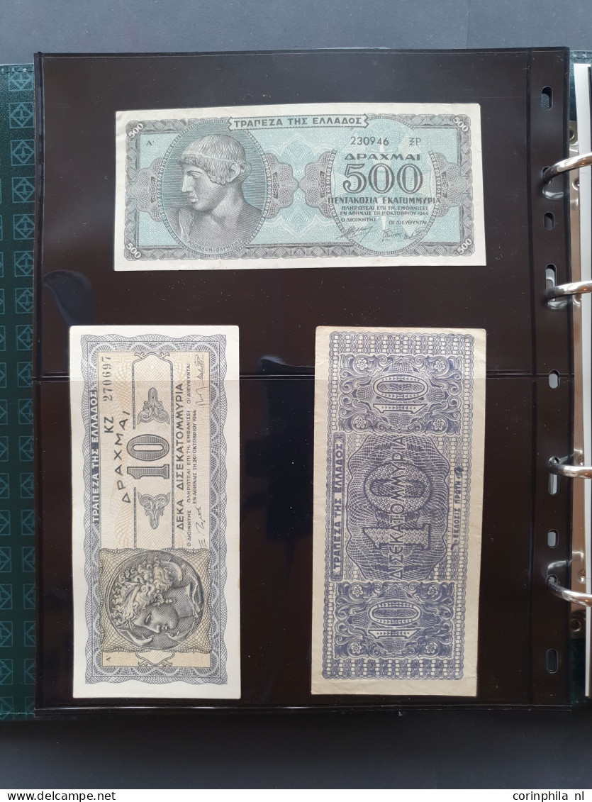 kleine verzameling bankbiljetten wereld met o.a. Ceylon 100, 50 en 20 (2) rupees 1979 in UNC in album