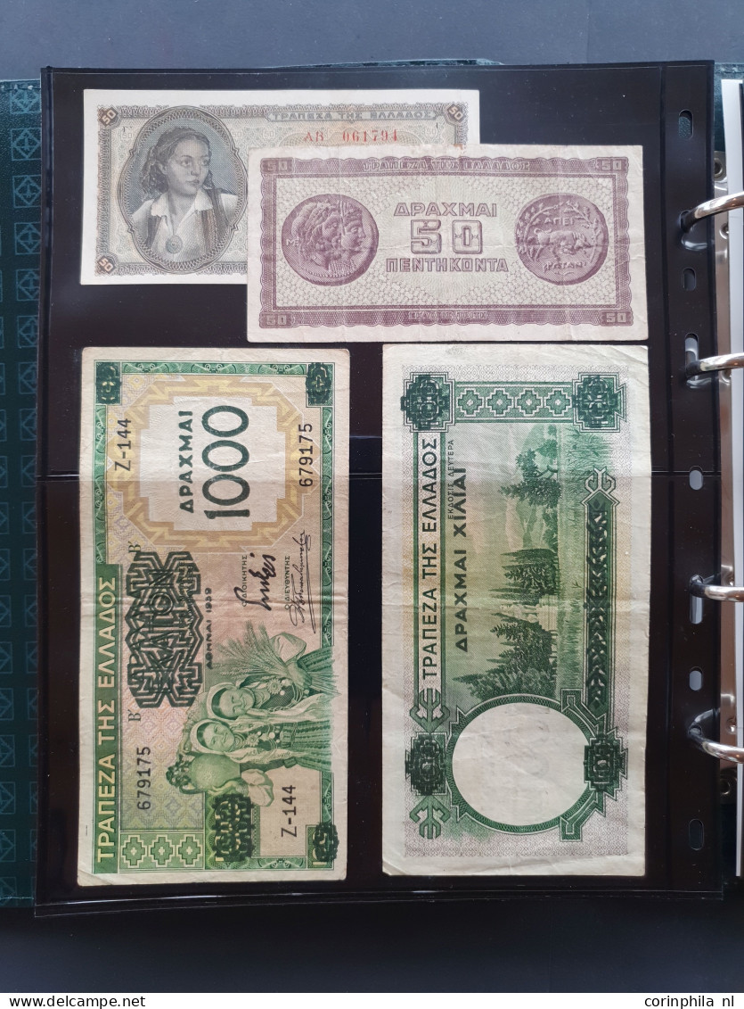 kleine verzameling bankbiljetten wereld met o.a. Ceylon 100, 50 en 20 (2) rupees 1979 in UNC in album