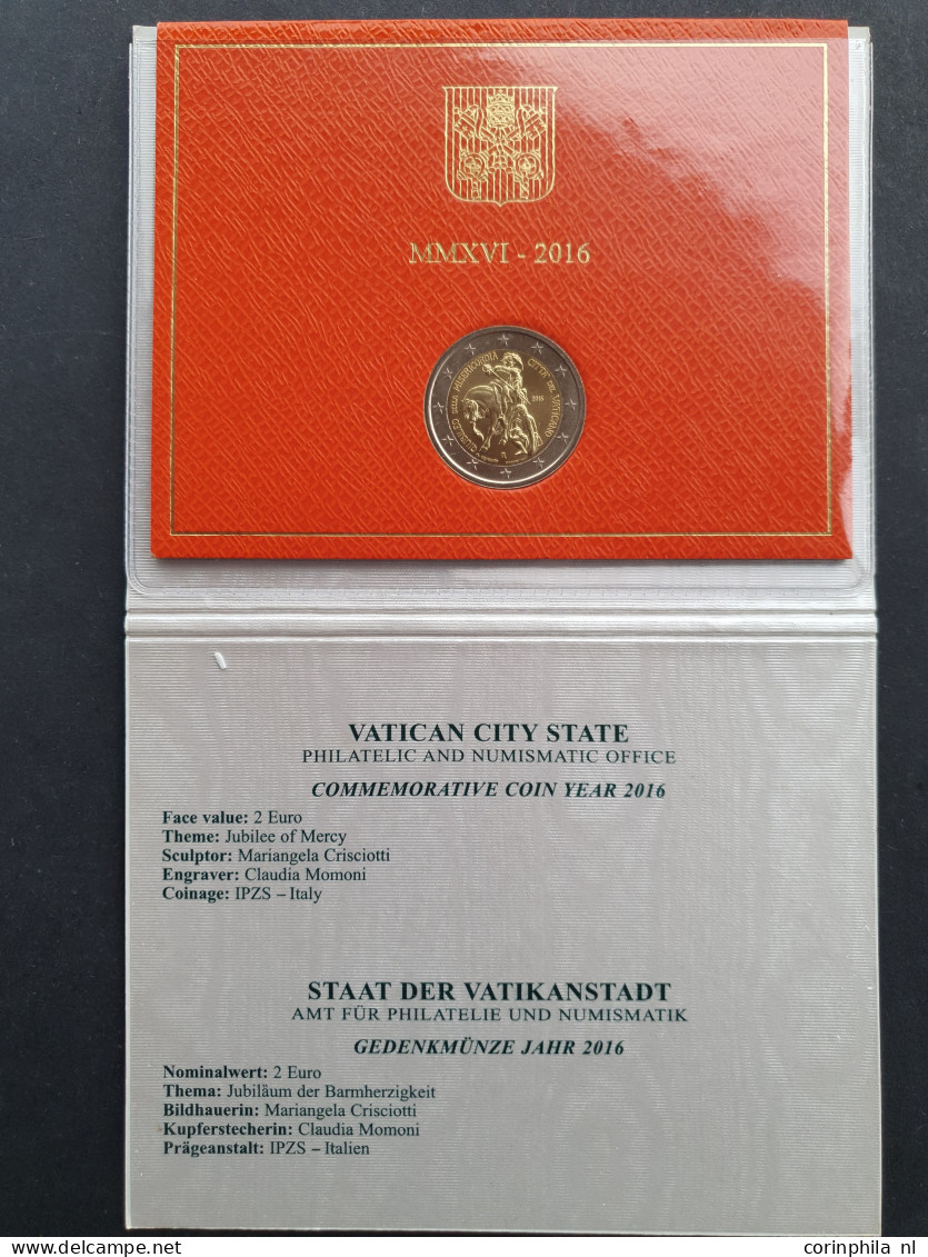 Vatican 2013-2019  Euro Sets (7) and 2 Euros in blisters (8), 50 Eurocent in coin cards (13) in small box