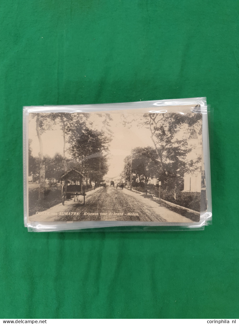 Cover Dutch East Indies, approx. 90 postcards mainly pre-1950 including better (zeppelin) in small box