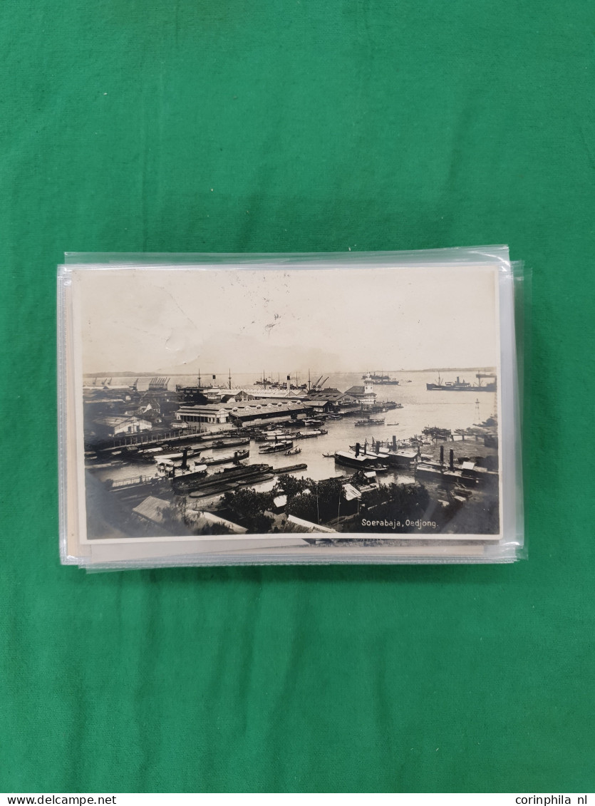 Cover Dutch East Indies, approx. 90 postcards mainly pre-1950 including better (zeppelin) in small box