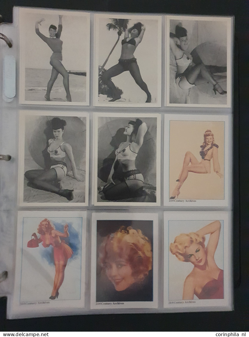 collection Pin Up girls collector cards including Playboy, Vampirella etc., large number of cards  in 2 albums in box