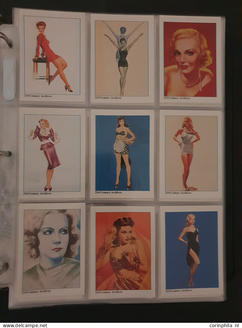 collection Pin Up girls collector cards including Playboy, Vampirella etc., large number of cards  in 2 albums in box