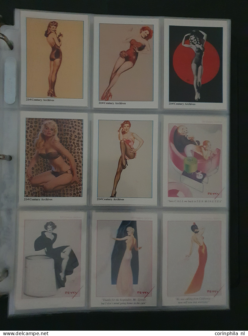 collection Pin Up girls collector cards including Playboy, Vampirella etc., large number of cards  in 2 albums in box