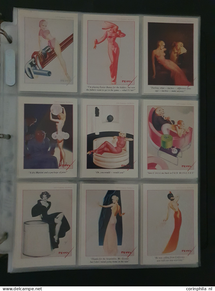 collection Pin Up girls collector cards including Playboy, Vampirella etc., large number of cards  in 2 albums in box