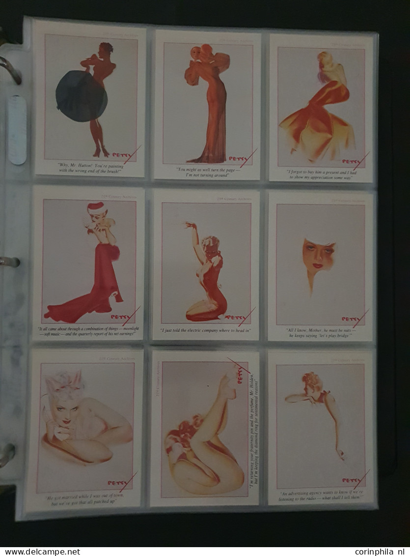 collection Pin Up girls collector cards including Playboy, Vampirella etc., large number of cards  in 2 albums in box