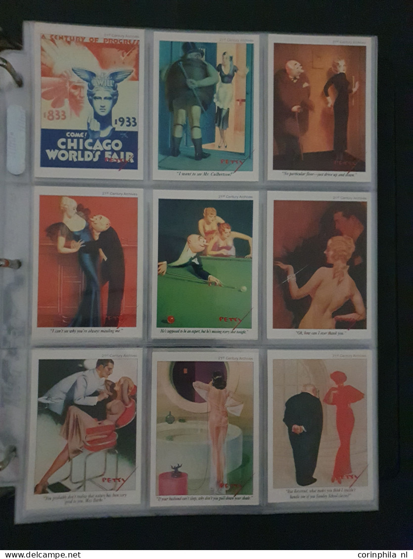 collection Pin Up girls collector cards including Playboy, Vampirella etc., large number of cards  in 2 albums in box