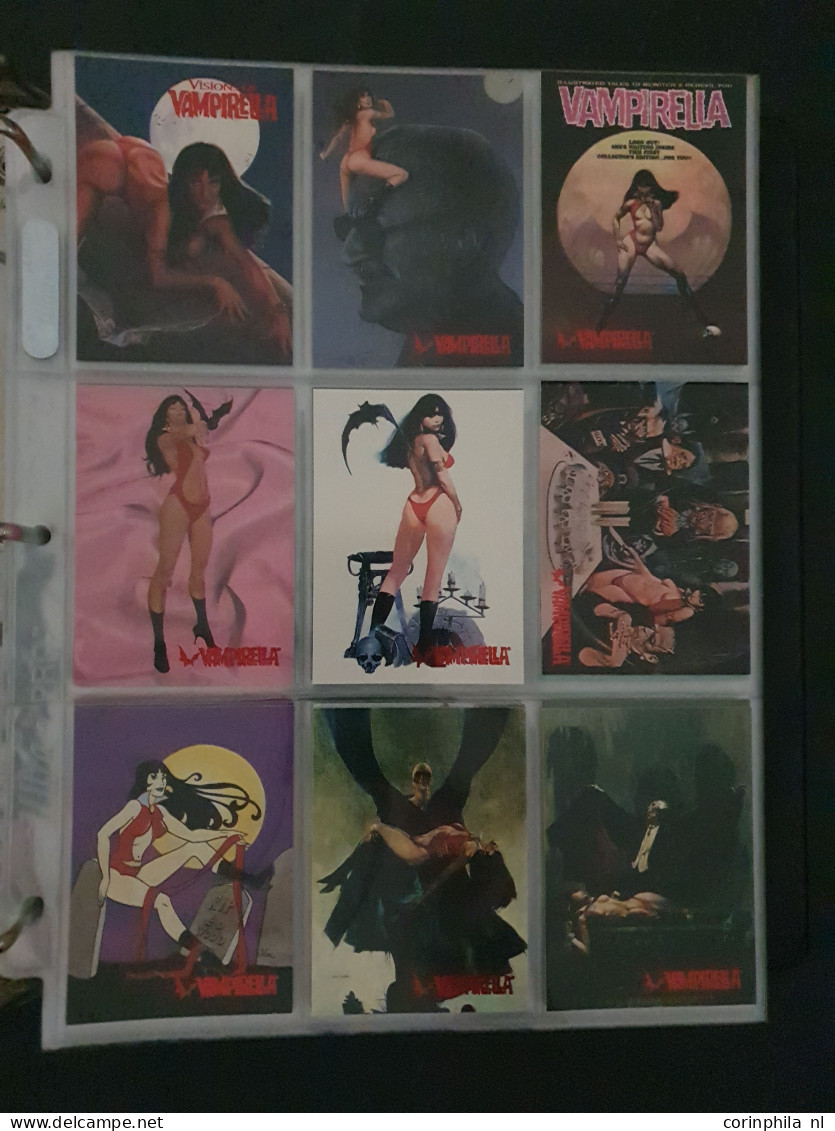 collection Pin Up girls collector cards including Playboy, Vampirella etc., large number of cards  in 2 albums in box