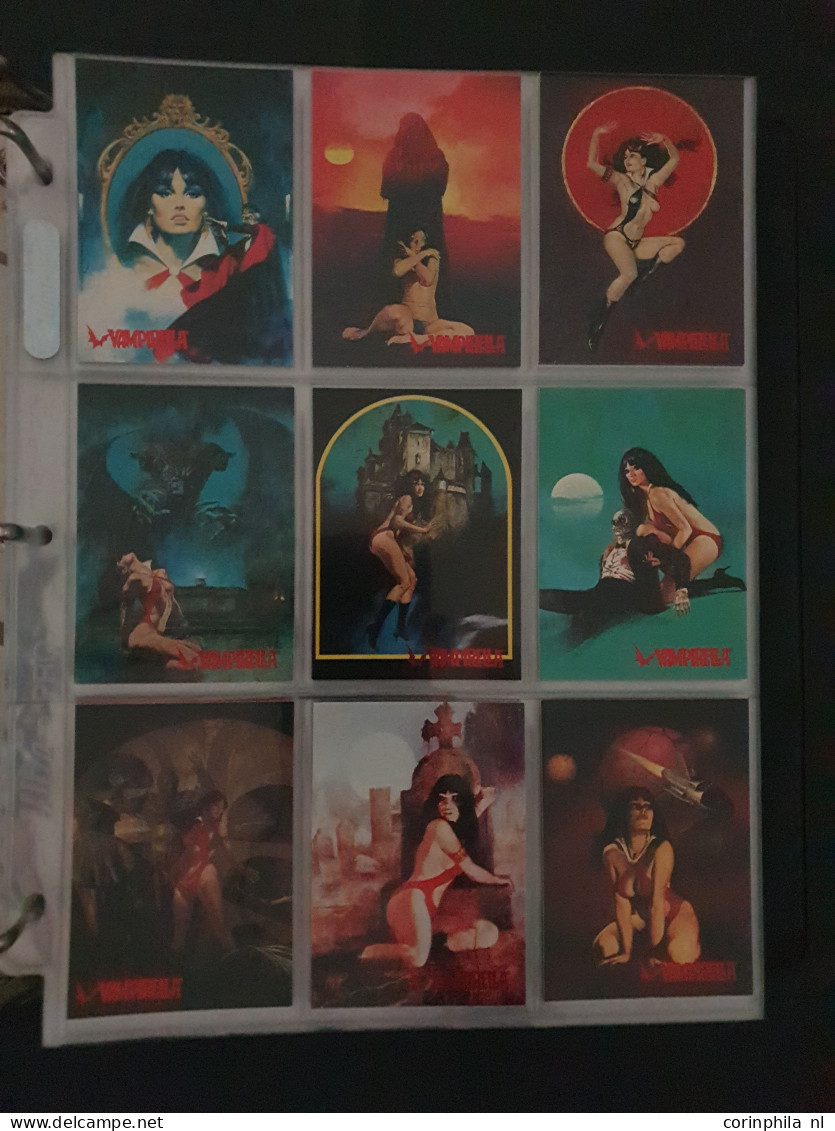 collection Pin Up girls collector cards including Playboy, Vampirella etc., large number of cards  in 2 albums in box