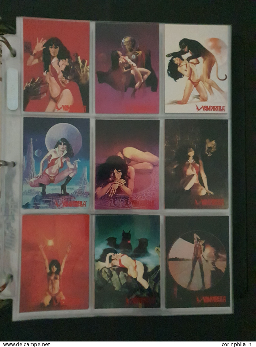 collection Pin Up girls collector cards including Playboy, Vampirella etc., large number of cards  in 2 albums in box