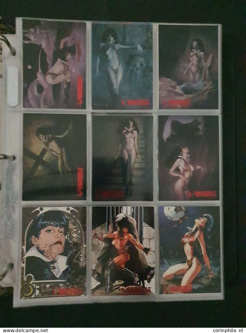 collection Pin Up girls collector cards including Playboy, Vampirella etc., large number of cards  in 2 albums in box