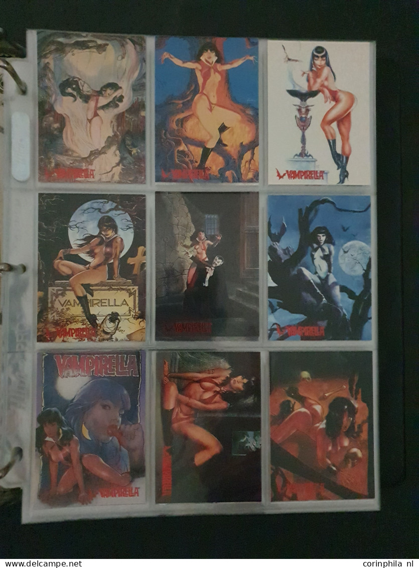 collection Pin Up girls collector cards including Playboy, Vampirella etc., large number of cards  in 2 albums in box