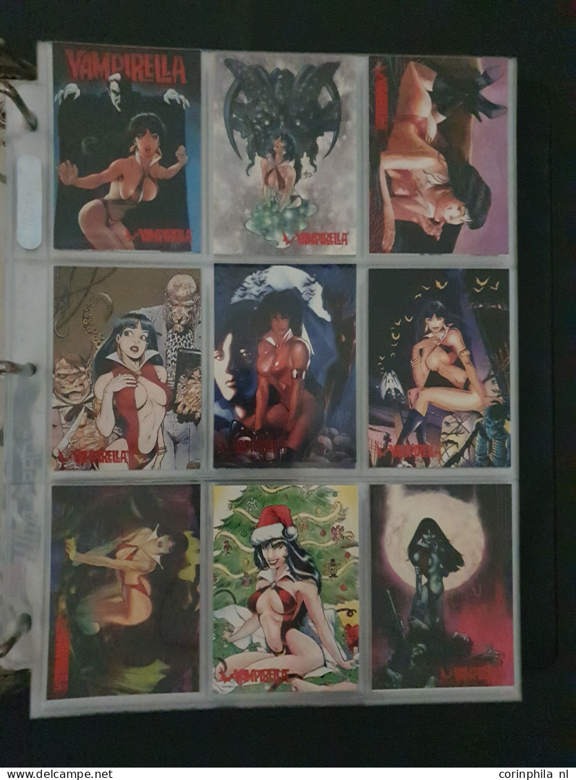 collection Pin Up girls collector cards including Playboy, Vampirella etc., large number of cards  in 2 albums in box