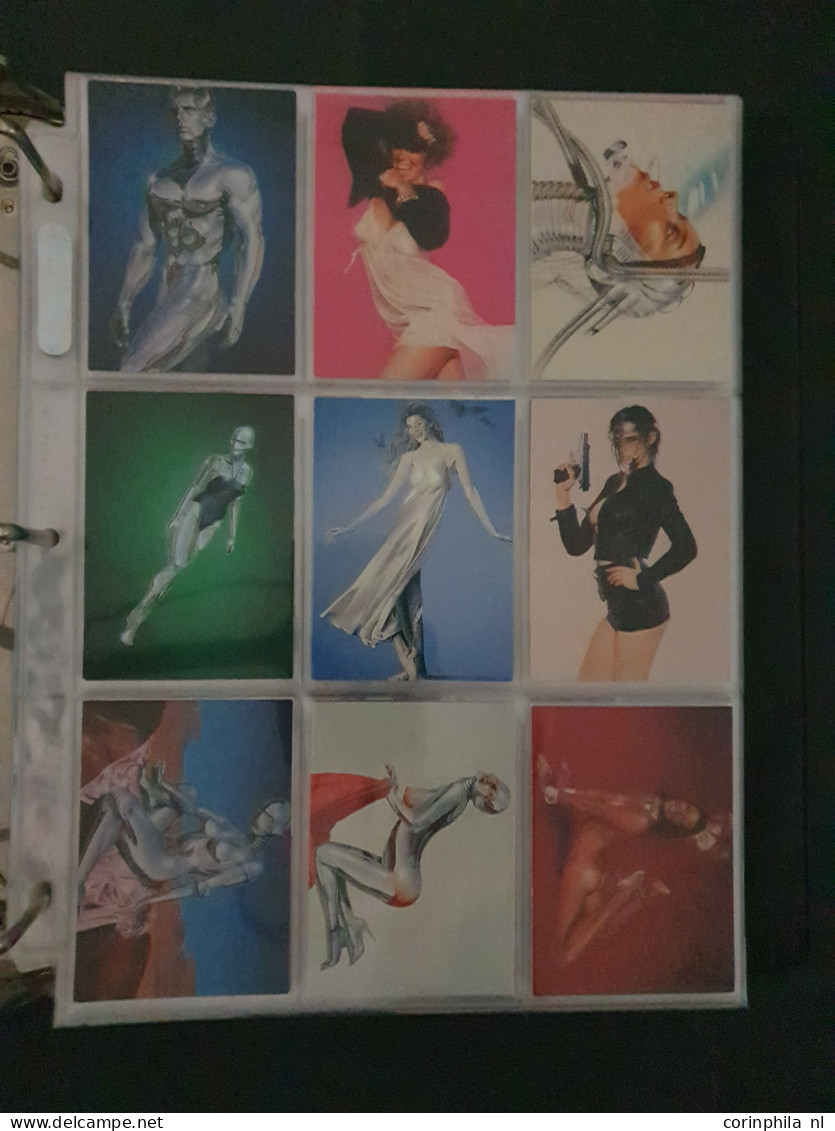 collection Pin Up girls collector cards including Playboy, Vampirella etc., large number of cards  in 2 albums in box