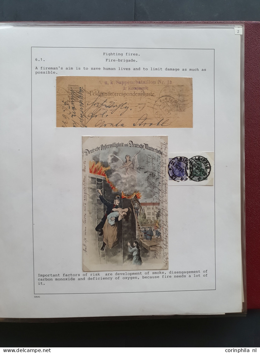 Cover 1860c. onwards exhibition collection 'Fire; Man's friend and foe'  with many better items, booklets (e.g. France a