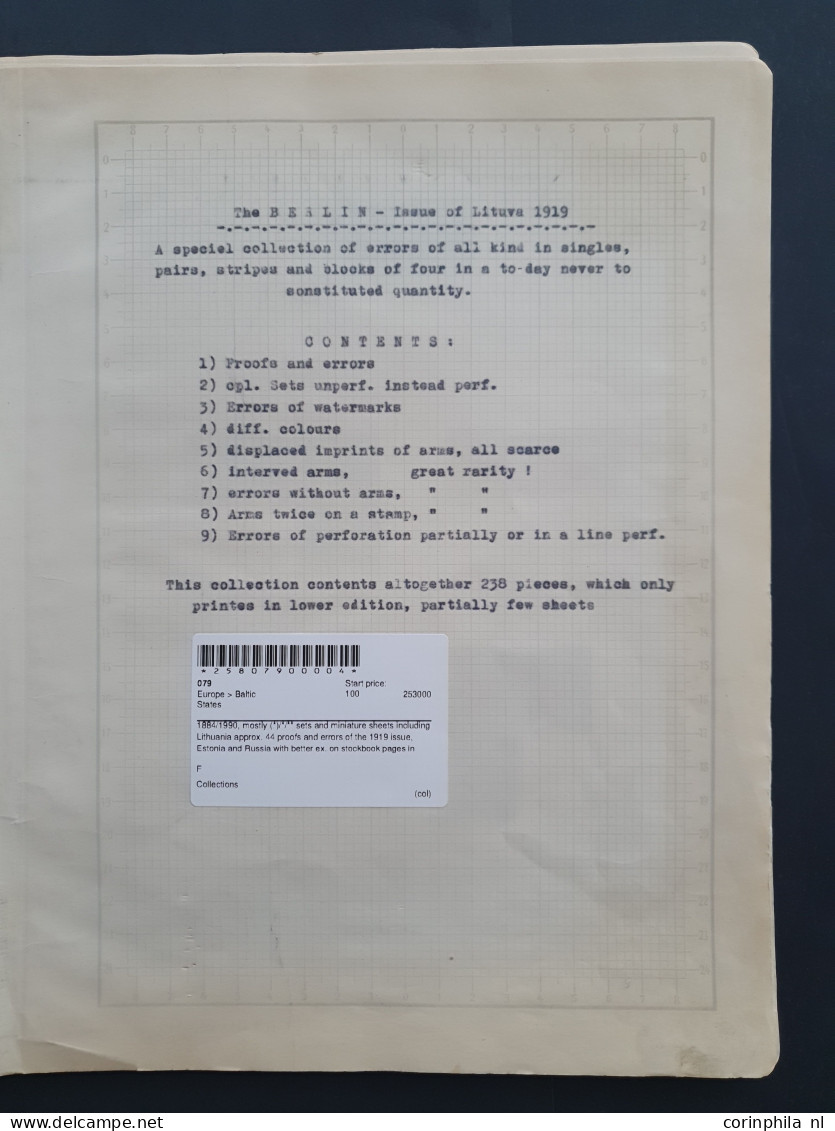 1884/1990, Mostly (*)/*/** Sets And Miniature Sheets Including Lithuania Approx. 44 Proofs And Errors Of The 1919 Issue, - Autres - Europe