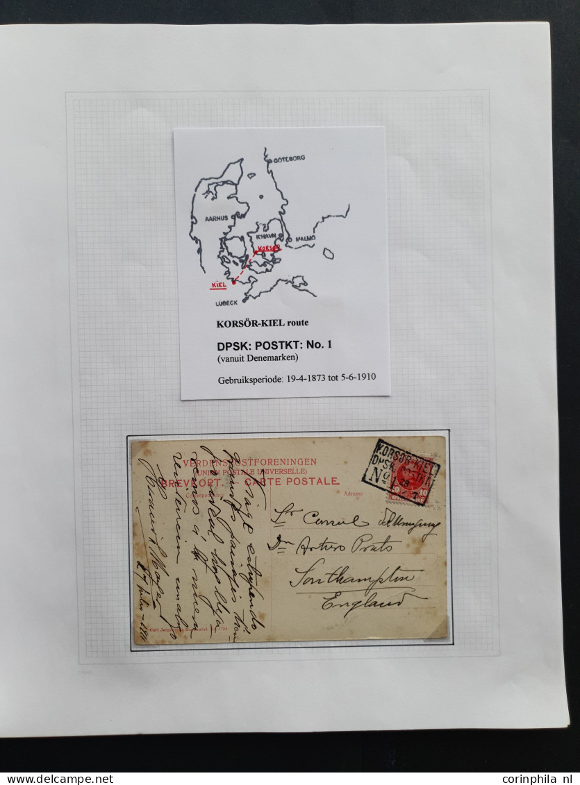 Cover 1854/1910 specialised collection with 16 shipmail covers sent via the Korsor-Kiel (Germany) route with different t