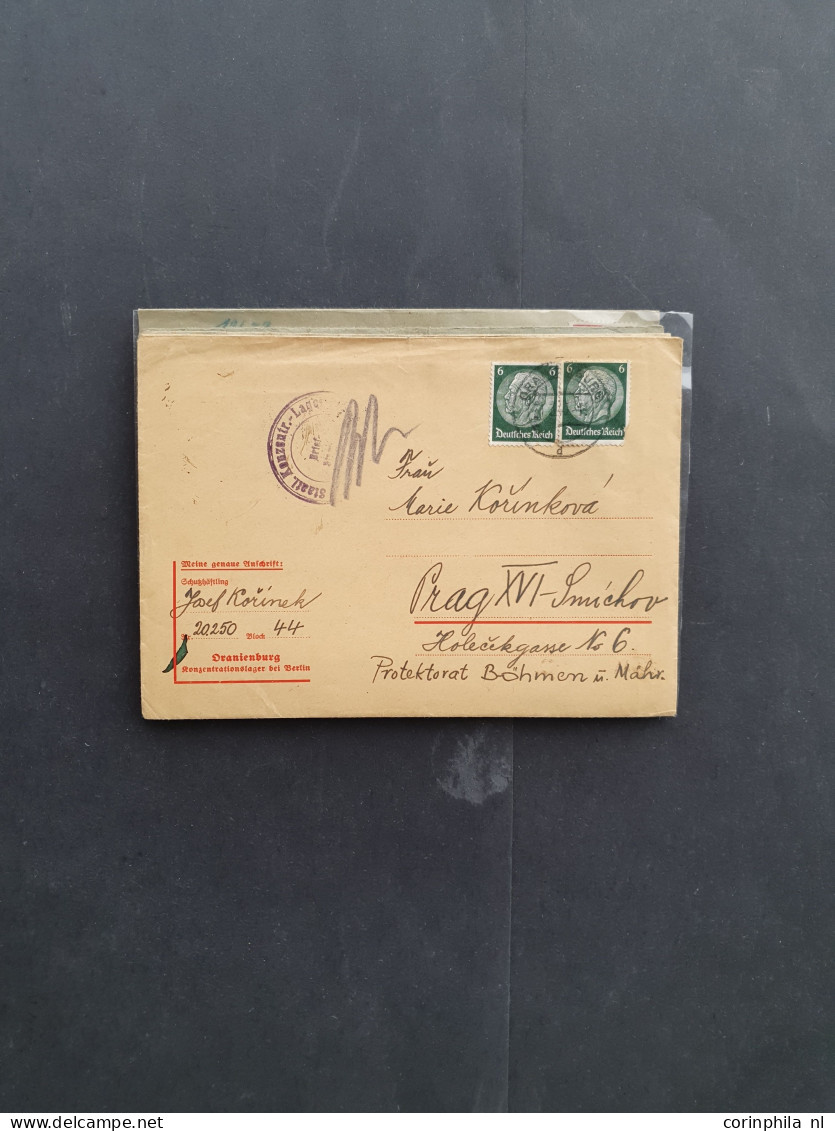 Cover 1940-1944 concentration camp mail (13 covers/postcards) including Auschwitz, Buchenwald, Dachau, Flossenbürg, Maut