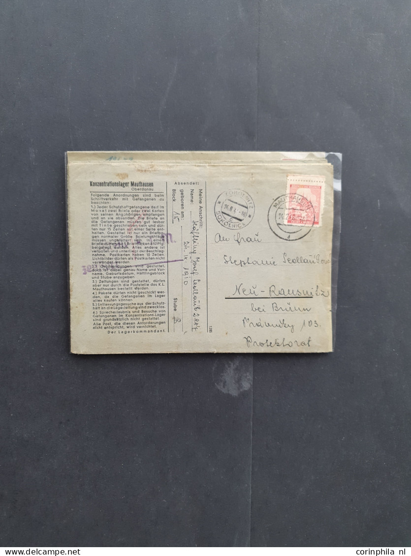 Cover 1940-1944 concentration camp mail (13 covers/postcards) including Auschwitz, Buchenwald, Dachau, Flossenbürg, Maut