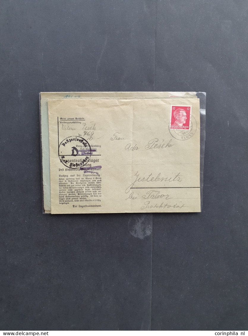 Cover 1940-1944 concentration camp mail (13 covers/postcards) including Auschwitz, Buchenwald, Dachau, Flossenbürg, Maut