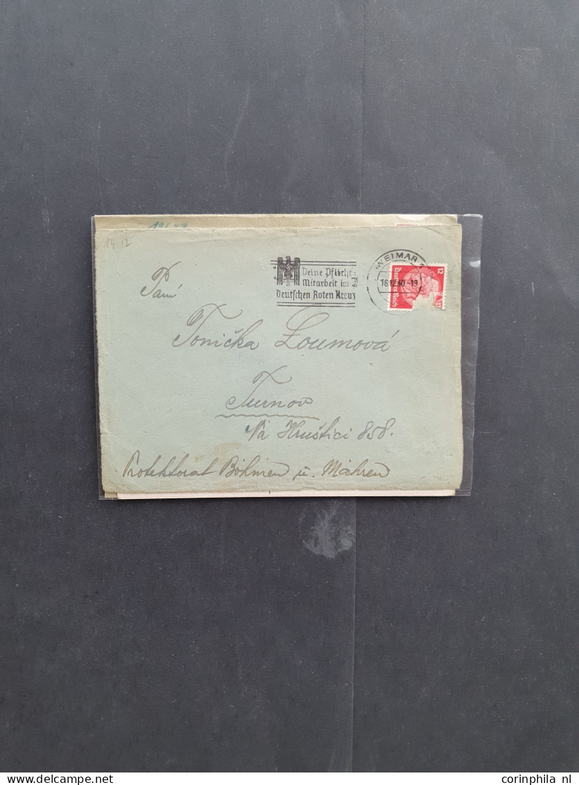 Cover 1940-1944 concentration camp mail (13 covers/postcards) including Auschwitz, Buchenwald, Dachau, Flossenbürg, Maut