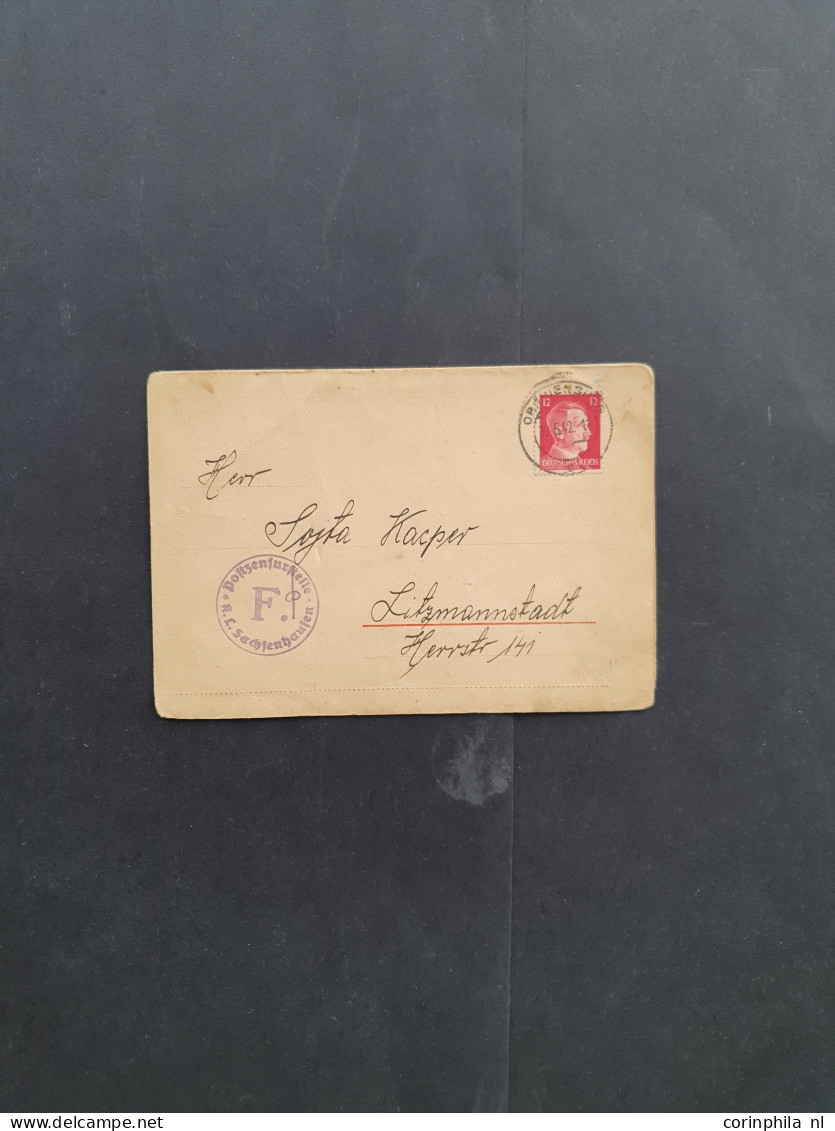 Cover 1940-1944 concentration camp mail (13 covers/postcards) including Auschwitz, Buchenwald, Dachau, Flossenbürg, Maut