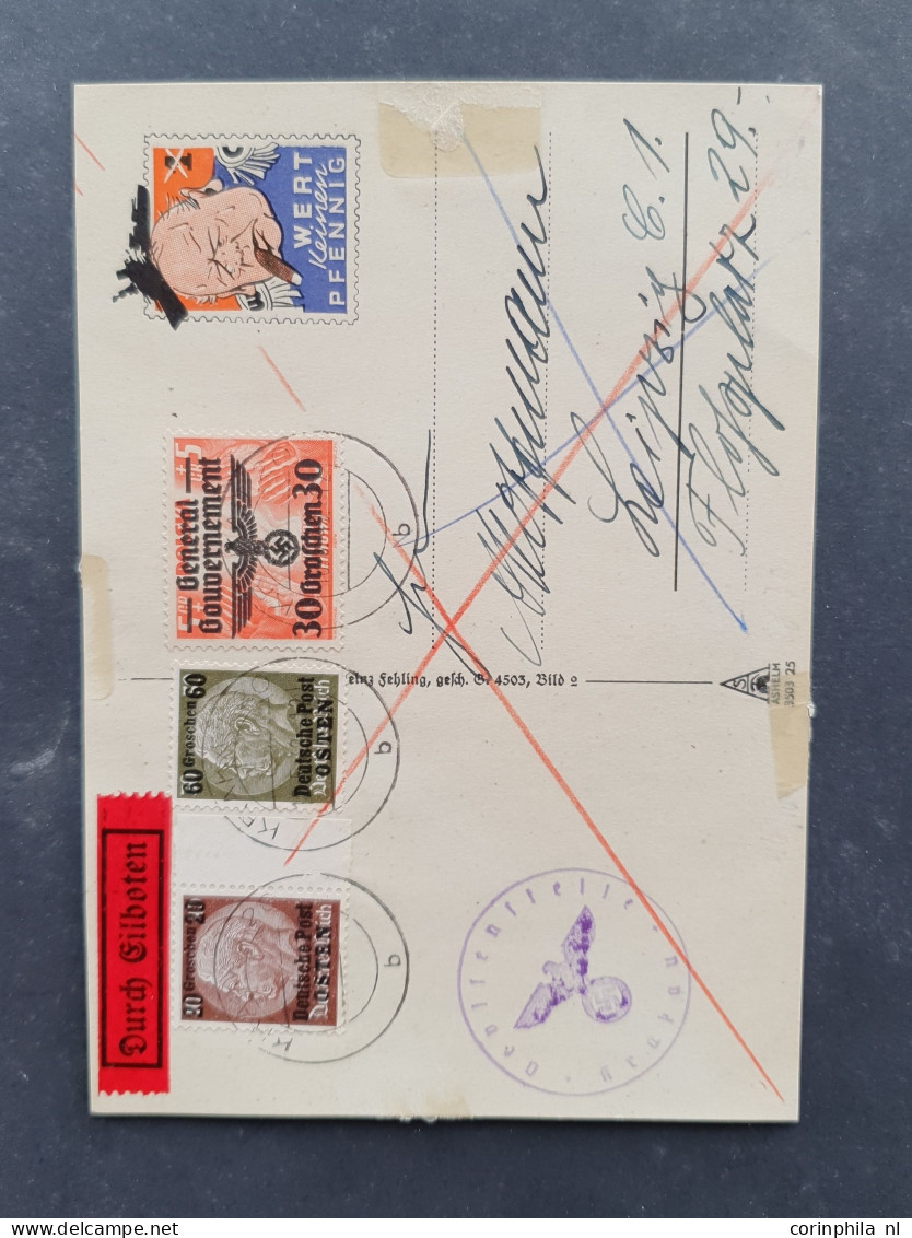 Cover 1940-1941, Fieldpost 4 Propaganda Cards Mocking Churchill And Chamberlain - All Used (one SS Fieldpost) In Envelop - Other & Unclassified