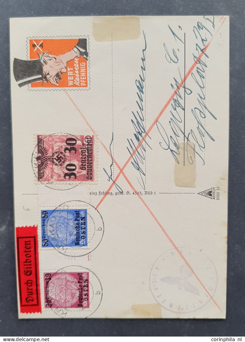 Cover 1940-1941, Fieldpost 4 Propaganda Cards Mocking Churchill And Chamberlain - All Used (one SS Fieldpost) In Envelop - Autres & Non Classés